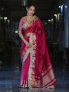 Banarasee Handloom Plain Tissue Saree With Zari Border & Lace-Magenta