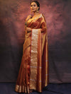 Banarasee Handwoven Plain Tissue Zari Border Saree-Rust