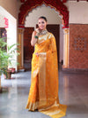 Banarasee Organza Mix Saree With Silver Zari Buti Design & Border-Mustard Yellow