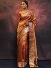 Banarasee Handwoven Plain Tissue Zari Border Saree-Rust