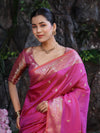 Banarasee Handloom Dual Shade Semi Silk Saree With Zari Buti Work & Border-Dark Pink