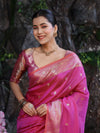 Banarasee Handloom Dual Shade Semi Silk Saree With Zari Buti Work & Border-Dark Pink