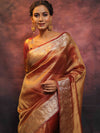 Banarasee Handwoven Plain Tissue Zari Border Saree-Rust
