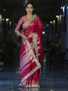 Banarasee Handloom Plain Tissue Saree With Zari Border & Lace-Magenta