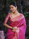 Banarasee Handloom Dual Shade Semi Silk Saree With Zari Buti Work & Border-Dark Pink