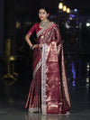 Banarasee Handwoven Tissue Saree With Zari Jaal Design Contrast Border & Lace-Magenta(Dual Tone)