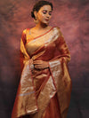 Banarasee Handwoven Plain Tissue Zari Border Saree-Rust