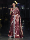 Banarasee Handwoven Tissue Saree With Zari Jaal Design Contrast Border & Lace-Magenta(Dual Tone)