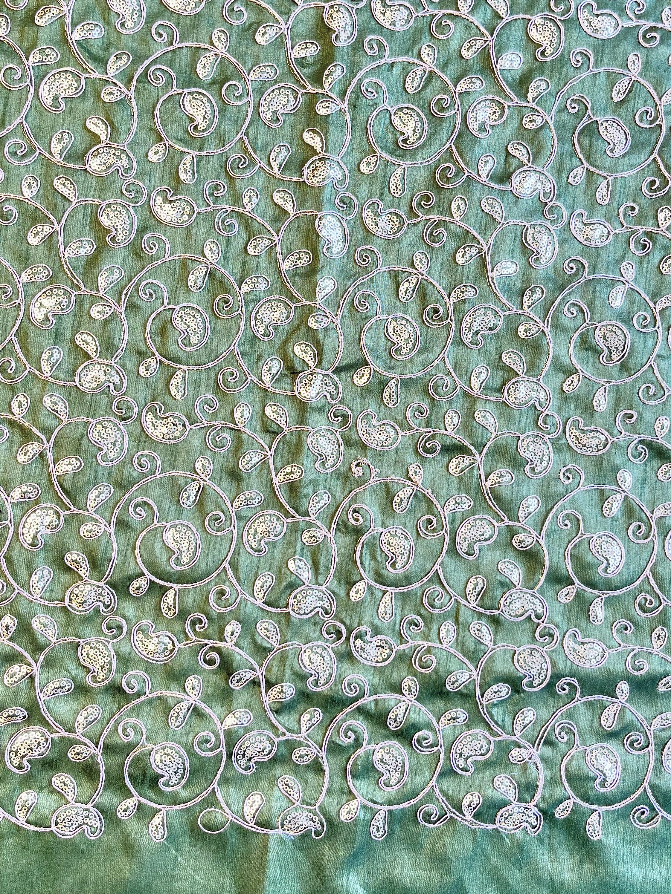 Banarasee Georgette Embroidered Lehariya Print Saree-Olive Green