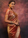 Banarasee Handwoven Plain Tissue Zari Border Saree-Rust