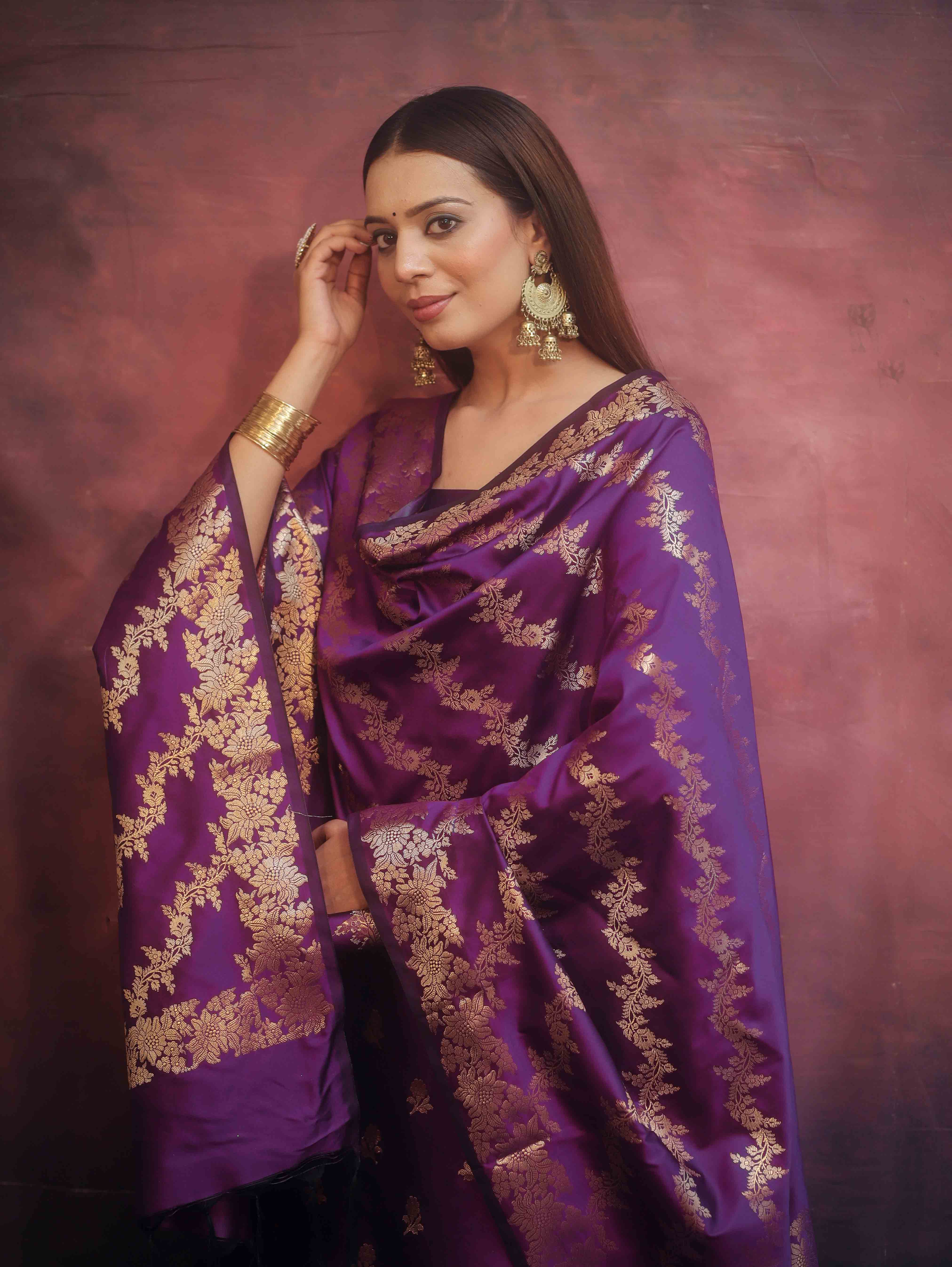 Banarasee Semi-Silk Salwar Kameez Fabric With Dupatta Set-Violet