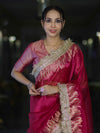 Banarasee Handloom Plain Tissue Saree With Zari Border & Lace-Magenta