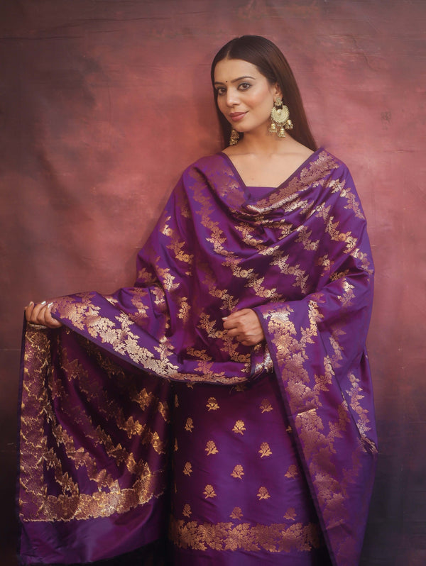Banarasee Semi-Silk Salwar Kameez Fabric With Dupatta Set-Violet
