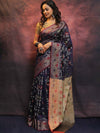 Banarasee Cotton Silk Jamdani Saree With Resham & Zari Design-Blue