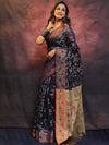 Banarasee Cotton Silk Jamdani Saree With Resham & Zari Design-Blue