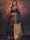 Banarasee Cotton Silk Jamdani Saree With Resham & Zari Design-Blue