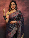 Banarasee Cotton Silk Jamdani Saree With Resham & Zari Design-Blue