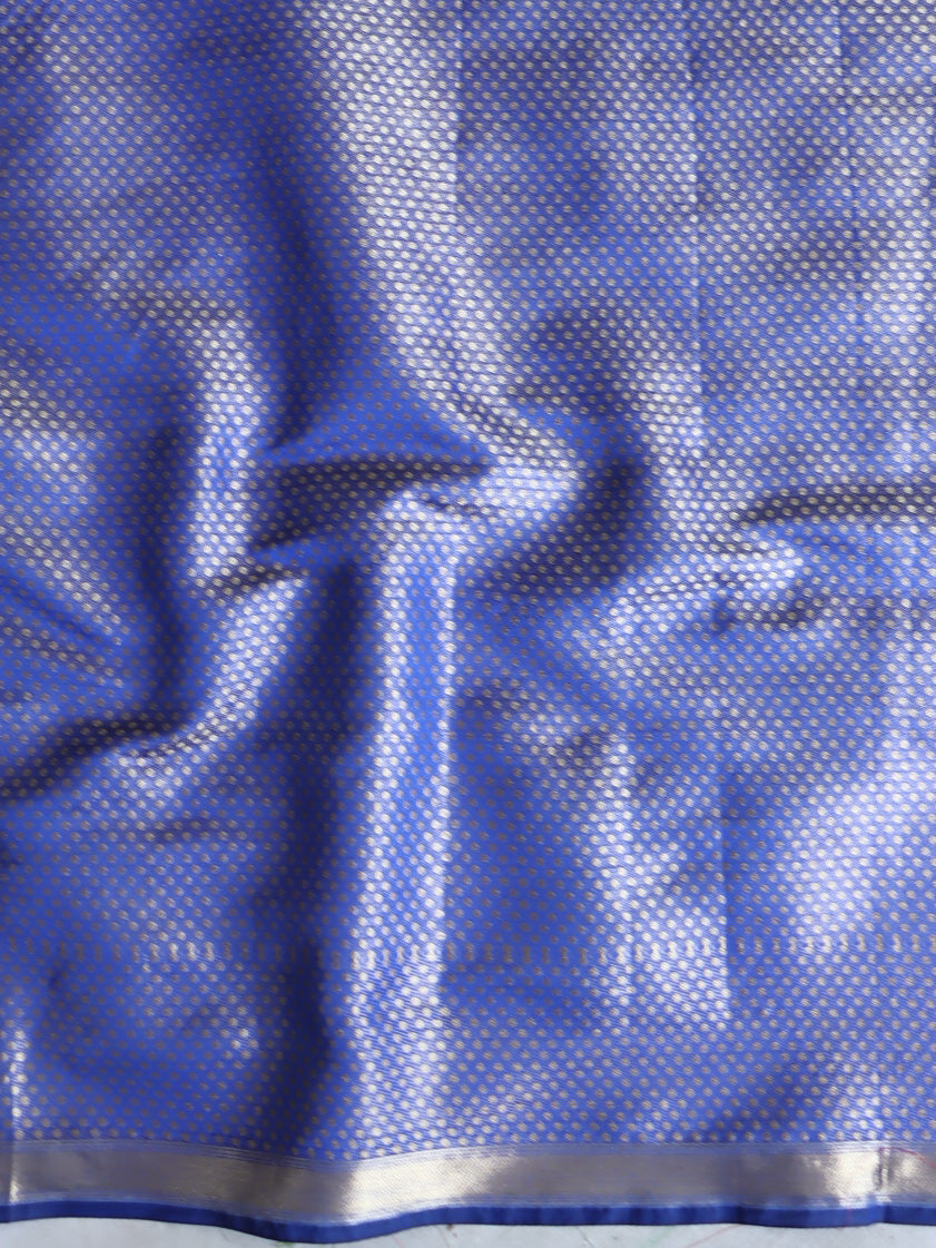 Banarasee Handwoven Striped Tissue Saree With Lace-Blue
