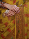Banarasee Pure Chiffon Saree With Resham Work & Border-Lemon Yellow