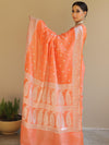 Banarasee Handwoven Semi-Chiffon Saree With Silver Zari Work-Peach