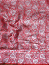 Banarasee Handwoven Plain Semi Silk Saree With Silver Zari Border-Red