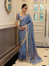 Banarasee Handloom Semi Silk Saree With Swarovski Work Border & Lace-Light Blue