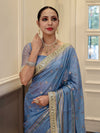 Banarasee Handloom Semi Silk Saree With Swarovski Work Border & Lace-Light Blue