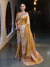 Banarasee Handwoven Tissue Saree With Zari Buti Design & Lace-Yellow