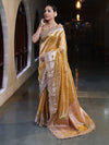 Banarasee Handwoven Tissue Saree With Zari Buti Design & Lace-Yellow