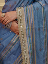 Banarasee Handloom Semi Silk Saree With Swarovski Work Border & Lace-Light Blue