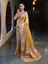 Banarasee Handwoven Tissue Saree With Zari Buti Design & Lace-Yellow