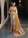 Banarasee Handwoven Tissue Saree With Zari Buti Design & Lace-Yellow