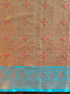 Banarasee Handwoven Semi Silk Saree With Contrast Border & Floral Buta-Brown & Blue