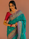Banarasee Handwoven Cotton Silk Patola Design Saree With Zari & Resham Border-Blue & Pink