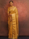 Banarasee Handwoven Mirror Work Crushed Tissue Saree With Border & Lace-Gold