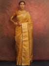 Banarasee Handwoven Mirror Work Crushed Tissue Saree With Border & Lace-Gold