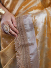 Banarasee Handwoven Tissue Saree With Zari Buti Design & Lace-Yellow
