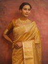 Banarasee Handwoven Mirror Work Crushed Tissue Saree With Border & Lace-Gold