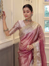 Banarasee Handwoven Plain Tissue Saree With Zari Border & Lace-Lilac