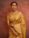 Banarasee Handwoven Mirror Work Crushed Tissue Saree With Border & Lace-Gold