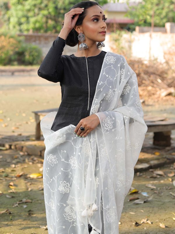 Banarasee Brocade Salwar Kameez Fabric With Embroidered Dupatta-Black & White