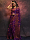 Banarasee  Handwoven Pure Chiffon Saree With Meenakari Work-Violet