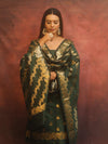 Banarasee Semi-Silk Salwar Kameez Fabric With Dupatta Set-Green