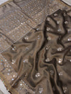 Banarasee Handwoven Tissue Zari Woven Mirror Work Saree-Earthy Brown