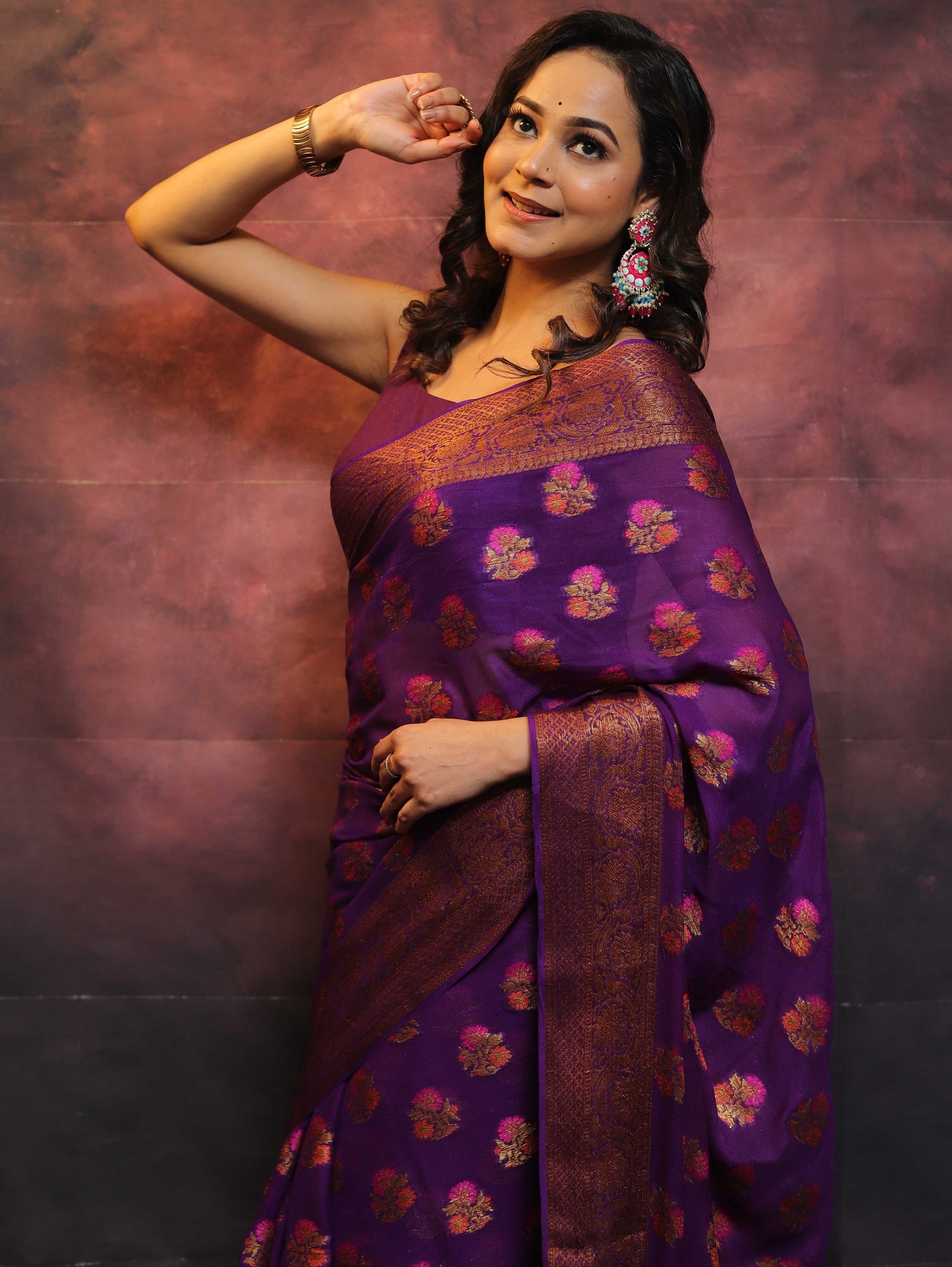 JWG108 - Pure Chiffon Saree With Meenakari floral weave main image 0