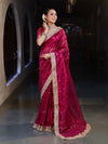 Banarasee Handwoven Tissue Saree With Zari Buti Design & Lace-Magenta