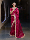Banarasee Handwoven Tissue Saree With Zari Buti Design & Lace-Magenta