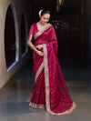 Banarasee Handwoven Tissue Saree With Zari Buti Design & Lace-Magenta