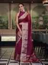 Banarasee Handwoven Plain Tissue Saree With Broad Zari Border & Lace-Dark Magenta