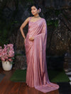 Banarasee Handwoven Shimmer Silk Saree With Handwoven Aari Motifs-Onion Pink